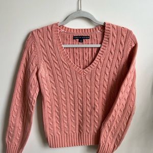 Tommy Hilfiger Peach Cable Knit V-Neck Sweater sz S